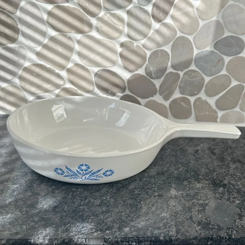 VINTAGE Corning Ware White and Blue Floral skillet pan